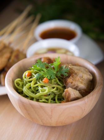 noodles served with sliced porkの写真素材