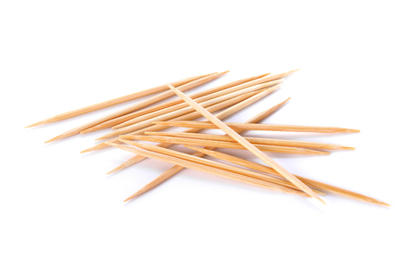 Wooden toothpicks on white backgroundの写真素材