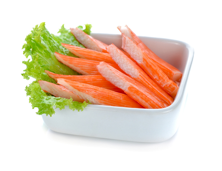 crab sticks isolated on white backgroundの写真素材