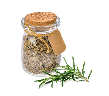 Dried rosemary leaves on white backgroundの写真素材