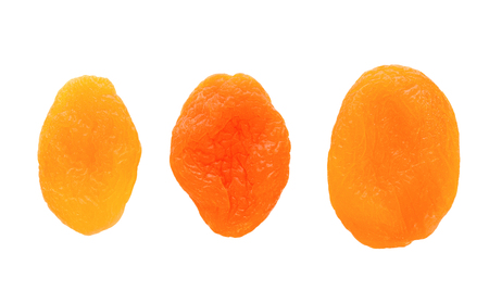 Dry apricots fruit on white backgroundの写真素材