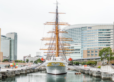 YOKOHAMA, JAPAN - November 6: Nippon Maru in Yokohama, Japan on November 6, 2014. Nippon Maru was built in Kobe in 1930. It was a training ship for the cadets of the Japanese merchant marineのeditorial素材