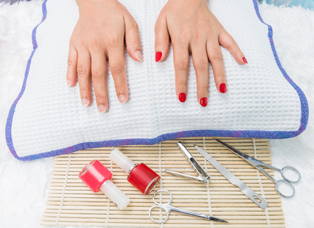 Female soft hands with beautiful manicure. Beauty care conceptの写真素材