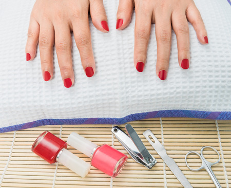 Female soft hands with beautiful manicure. Beauty care conceptの写真素材
