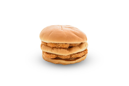 chicken hamburger isolated on white backgroung with clipping pathの写真素材