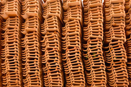 background of Clay roof tiles storageの写真素材