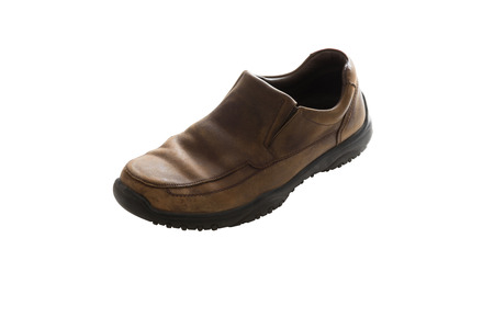 Brown leather men's shoes isolated on white background, with clipping pathの写真素材