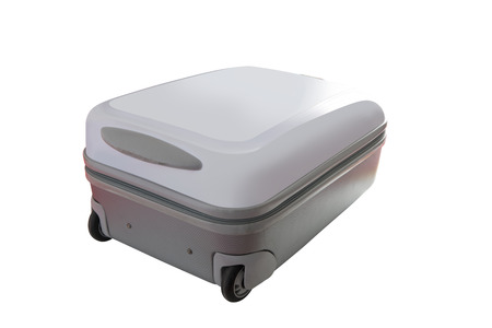 White Travel luggage isolated on the white background. with clipping pathの写真素材
