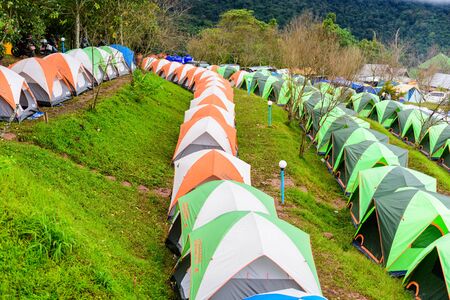 PHUTHAPBOEK PHETCHABUN THAILAND - OCTOBER 10 : Tent on the mountain with sunset at morning from view point ,Phu Thap Boek,  OCTOBER 10, 2015 in PHETCHABUN THAILANDのeditorial素材