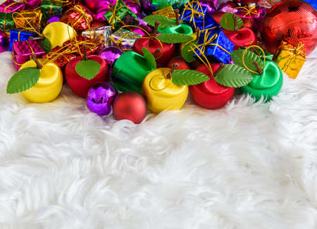 Christmas border with traditional decorations. Space for copy.の写真素材