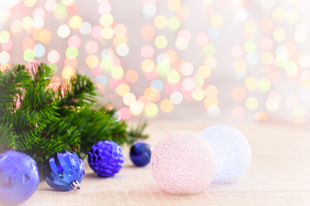 Christmas and New Year Decoration and background bokeh of twinkling party lightsの写真素材