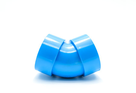 Blue pvc pipe connection with valve isolated on white background