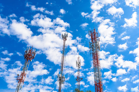 Telecommunication tower with blue sky