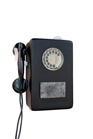 Retro rotary old phone on white background with clipping pathの写真素材