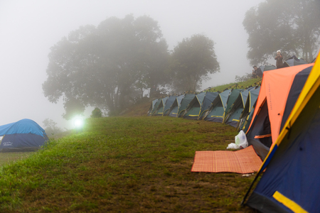 Chiang mai, Thailand - 20 NOV 2017 : Tourists and Campground tents, Mon Sone View Point, Doi Pha Hom Pok National Park,  Doi Ang Khang, mountainのeditorial素材