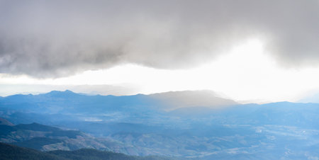 Fog over the mountain, Sunset Panorama View from Doi Inthanon, National Park in Chiang Mai, Thailand...