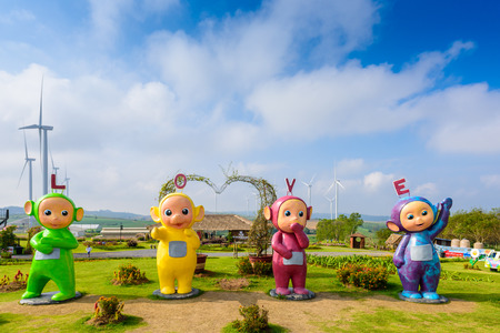 Phetchabun, Thailand- Oct 05, 2018; View from Parking stop relax Wind turbine field on mountain. Windmill turbine for electric production with blue sky at Khao Kho. Power and energy conceptsのeditorial素材