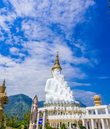 Big White Five buddha Statue in Wat Phra That Pha Son Kaew temple at Phetchabun Thailandの写真素材