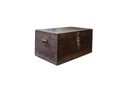 Antique wooden chest isolated on white background with clipping pathの写真素材