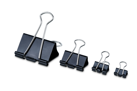 Metal Black Paper clip isolated on white background with clipping pathの写真素材