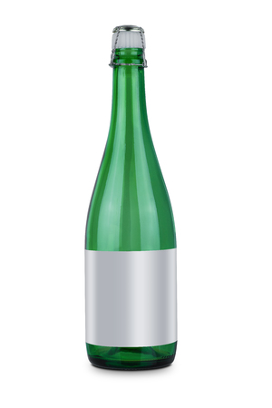 Sparkling wine bottle and Plastic Wine stopper or Cork Wine isolated on white background with clipping path. empty lable use for your product design templateの写真素材