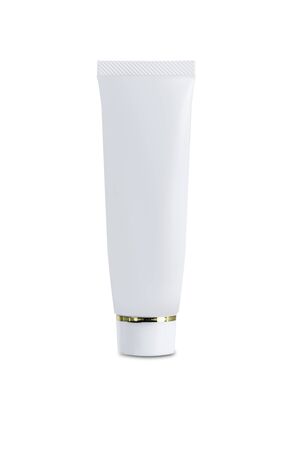 White Skin cream tube cosmetic hygiene, gel, liquid soap, lotion, cream, conditioner with body moisturising and empty label use for product design template isolated on white backgroundの写真素材