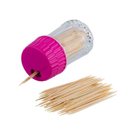 Toothpicks made from natural bamboo isolated on white background with clipping pathの写真素材