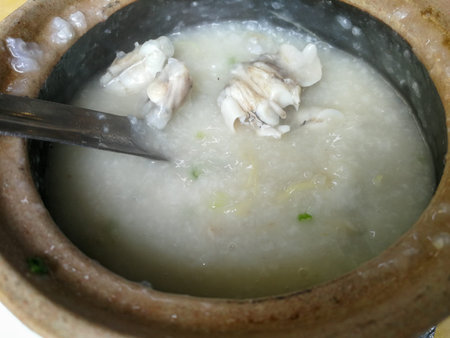 Rice porridge with legs frog, Traditional breakfast for Asean people