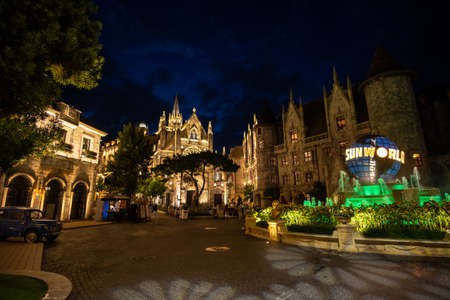 Bana hills French village on night time at danang Vietnum. Castle, fantasy.のeditorial素材