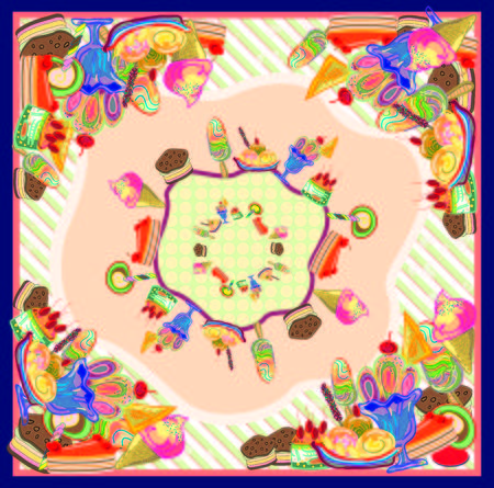 scarf design an ice cream set and composition artのイラスト素材