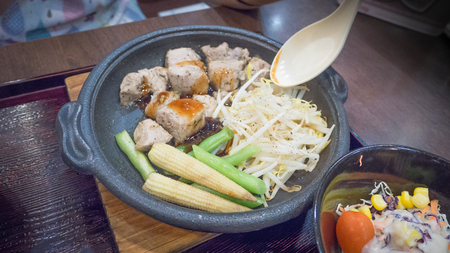 anese food pork on hotpanの写真素材