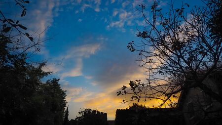 The sunset sky in the winter landscapeの写真素材