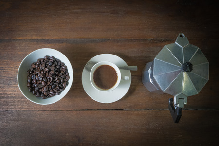 Coffee on the wood tableの写真素材