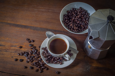 Coffee on the wood tableの写真素材
