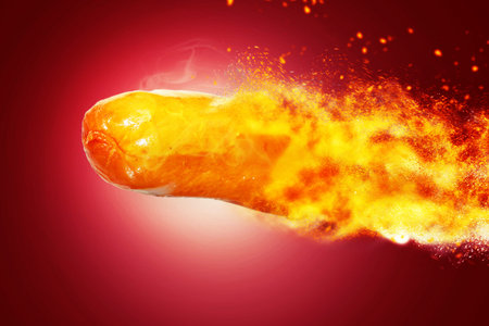 A Hotdog BBQ pork burning fly image closeupの写真素材