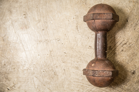 Dumbbell dirty vintage on floor image closeupの写真素材