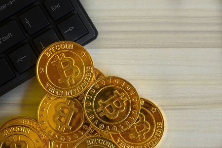 golden Bitcoins  virtual currency coin image idea for such as backgroundの写真素材