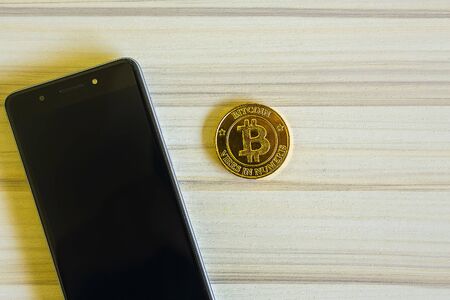 golden Bitcoins  virtual currency coin image idea for such as backgroundの写真素材
