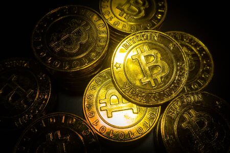 golden Bitcoins  virtual currency coin image idea for such as backgroundの写真素材