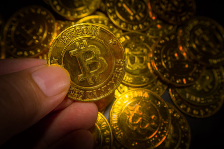 golden Bitcoins  virtual currency coin image idea for such as background
