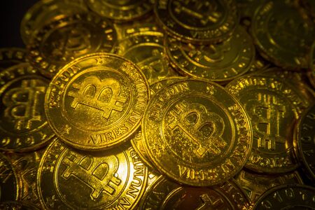 golden Bitcoins  virtual currency coin image idea for such as backgroundの写真素材