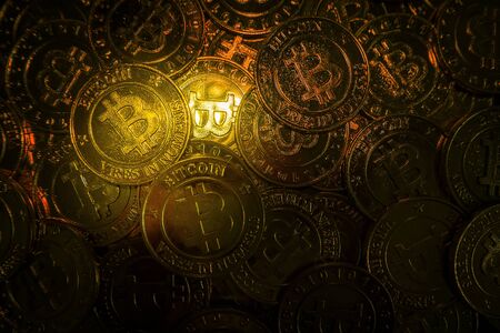 golden Bitcoins  virtual currency coin image idea for such as backgroundの写真素材