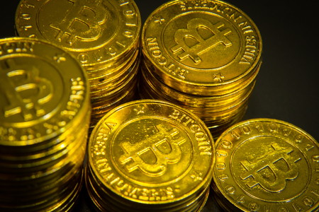 Golden Bitcoins  virtual currency coin image idea for such as backgroundの写真素材