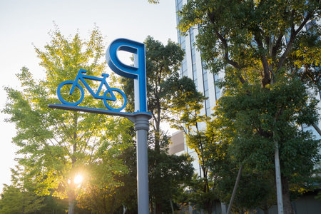 The Traffic sign  Bicycle park  in odaiba  japanの写真素材