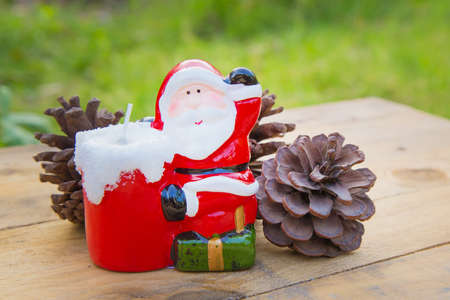 The Christmas Santa candle close up image background.の写真素材