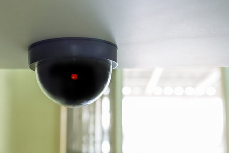 The security camera or cctv camera on ceiling .