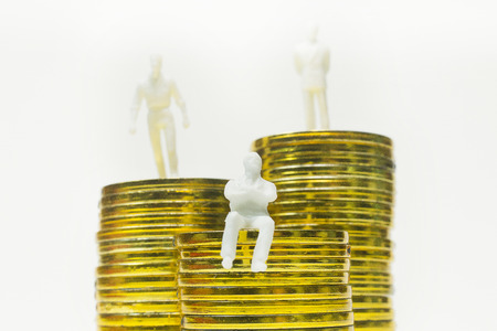 The white miniature and gold coin bitcoin abstract image close up background.の写真素材