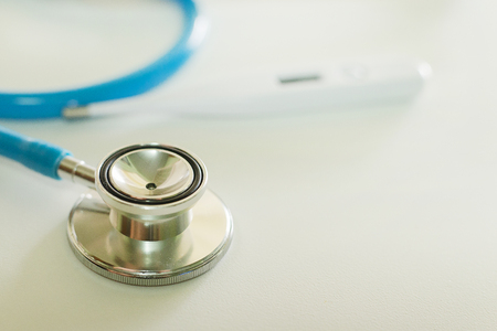 The medical tool which is a stethoscope on table close up image background.の写真素材