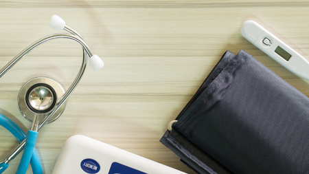 The medical tool on table close up image background.の写真素材