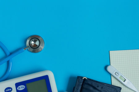 Flat Lay medical tools top view space idea  image Background